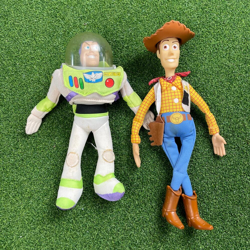 Vintage Disney Pixar Toy Story Buzz Lightyear and Woody Bendable Plush Figures